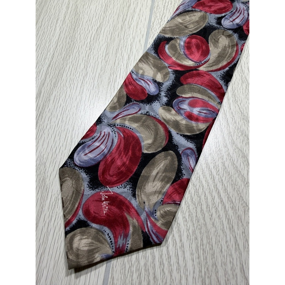 John Weitz Tie Mens One Size Red 100% Silk Geometric Jacquard Designer